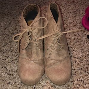 Tan wedge suede ankle booties
